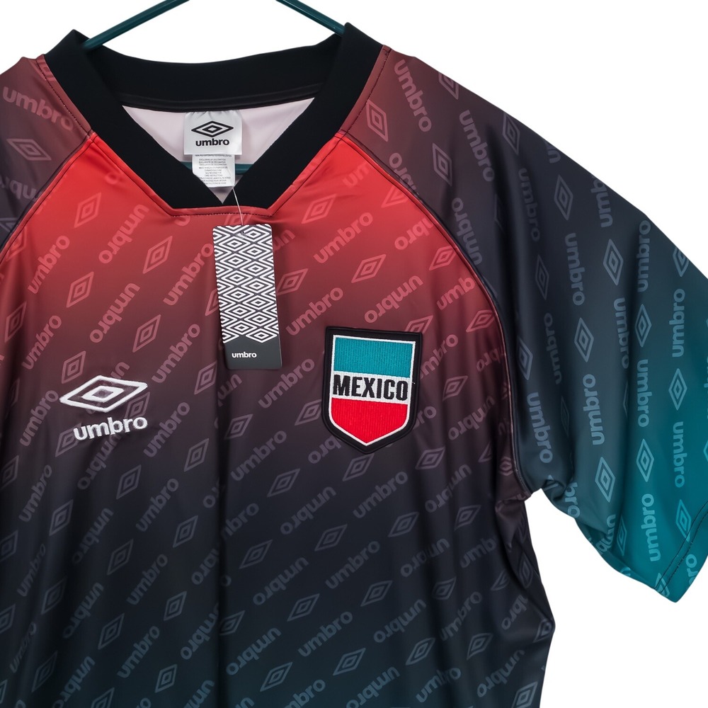 Umbro Mexico Soccer Jersey Mens Large Red Teal Gradient Logo Print